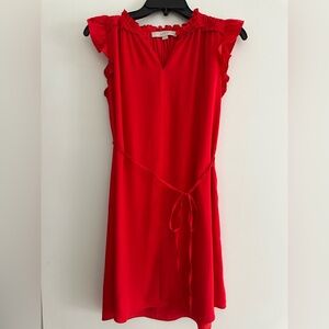 LOFT Vibrant Red Mini Dress with Ruffle Detail